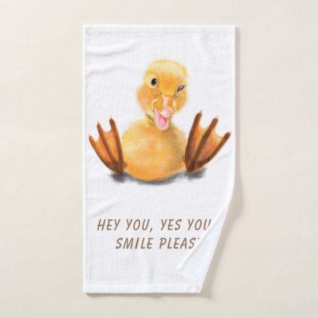 Funny Yellow Duck Playful Wink Smile - Custom Text Bath Towel Set (Hand Towel)
