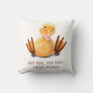 Funny Yellow Duck Playful Wink Smile - Custom Text Cushion