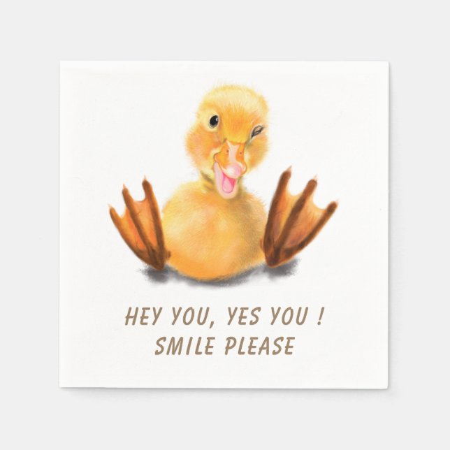 Funny Yellow Duck Playful Wink Smile - Custom Text Napkin (Front)