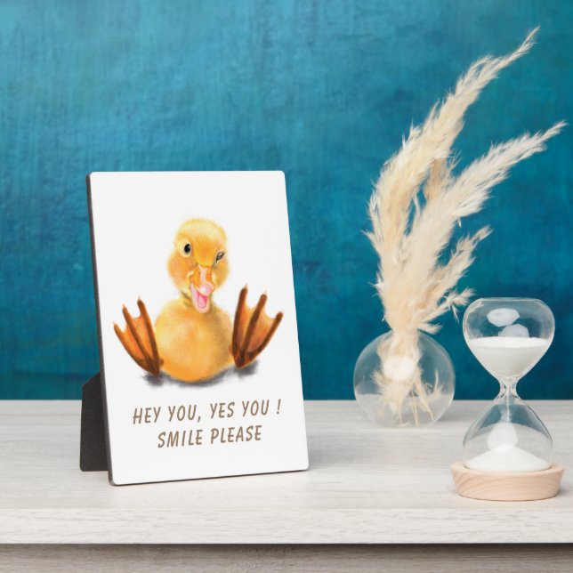 Funny Yellow Duck Playful Wink Smile - Custom Text Plaque (Side)