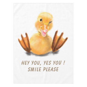 Funny Yellow Duck Playful Wink Smile - Custom Text Tablecloth