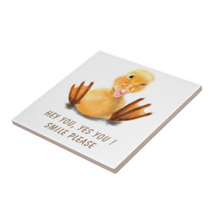 Funny Yellow Duck Playful Wink Smile - Custom Text Tile