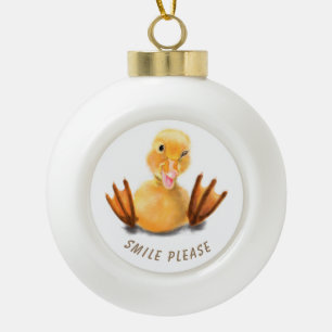 Funny Yellow Duck Playful Wink - Smile - Your Text Ceramic Ball Christmas Ornament