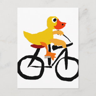 Funny Yellow Duck Riding Bicycle Postcard