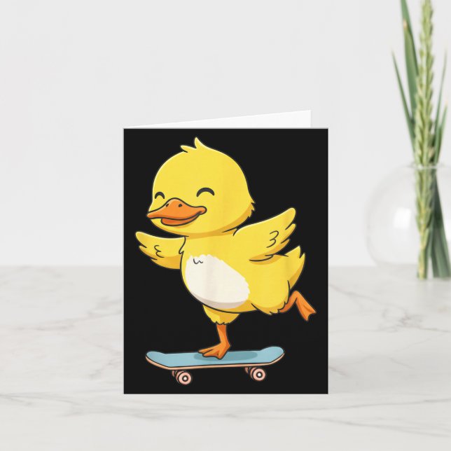 Funny Yellow Duck Skater Skateboard Ballerina Zoo  Card (Front)