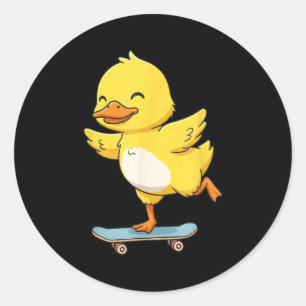 Funny Yellow Duck Skater Skateboard Ballerina Zoo Classic Round Sticker