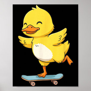 Funny Yellow Duck Skater Skateboard Ballerina Zoo  Poster