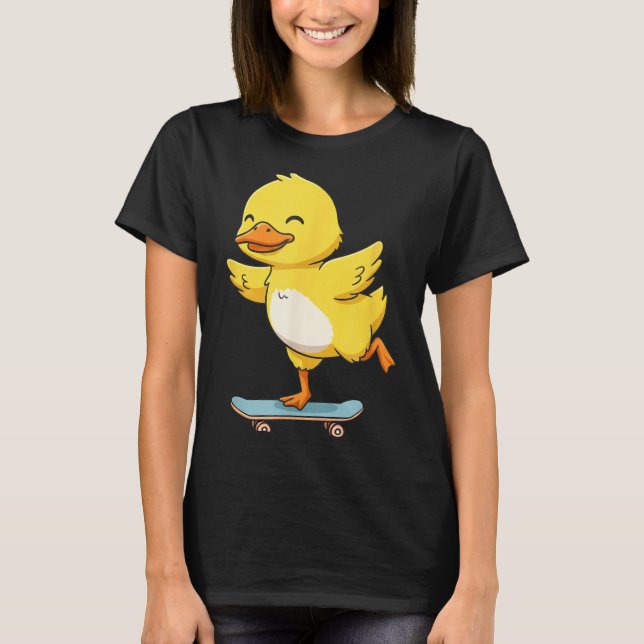 Funny Yellow Duck Skater Skateboard Ballerina Zoo  T-Shirt (Front)