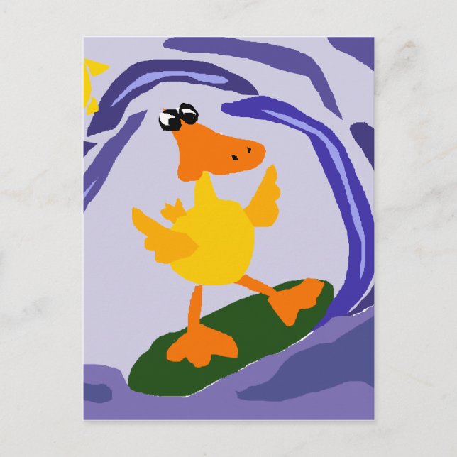 Funny Yellow Duck Surfer Dude Postcard (Front)