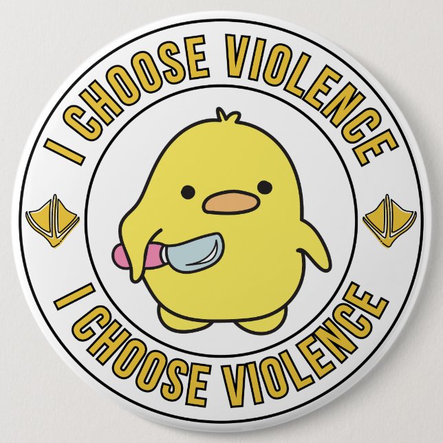 Funny Yellow Duck With Knife 6 Cm Round Badge (Front)