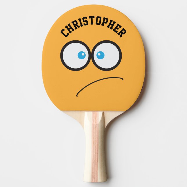 Funny Yellow Face Novelty Personalised Name Ping Pong Paddle (Front)