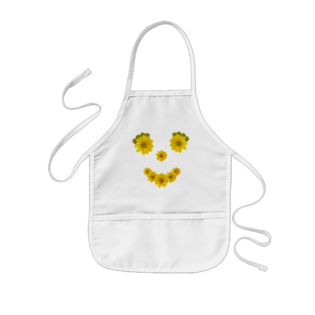 Funny Yellow Flower Bright Eyed Smile Kids Apron (Front)