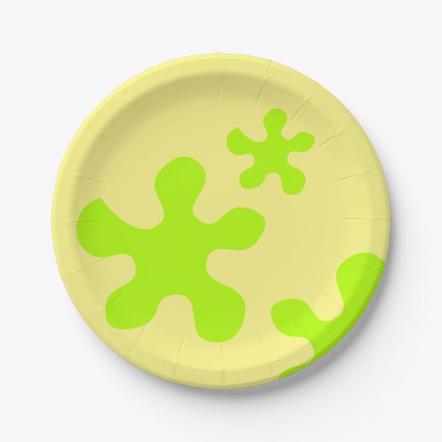 Funny yellow green slime kids party paper plate (Front)