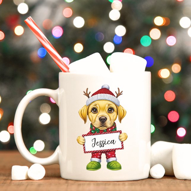 Funny Yellow Lab Elf Christmas Mug (Yellow Labrador custom Christmas mug.)