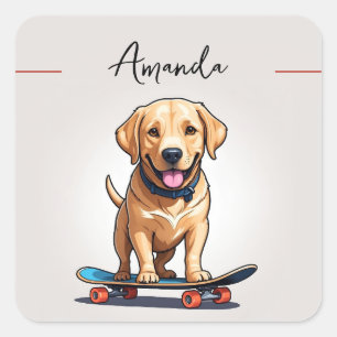 Funny Yellow Labrador on Skateboard Square Sticker