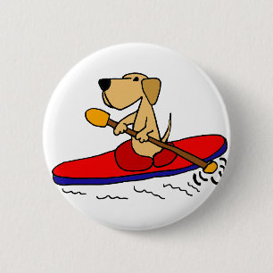 Funny Yellow Labrador Retriever Kayaking 6 Cm Round Badge