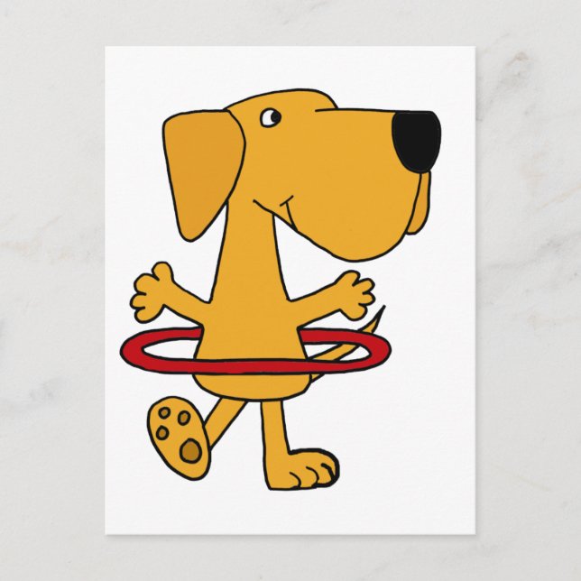 Funny Yellow Labrador Retriever Playing Hula Hoop Postcard (Front)