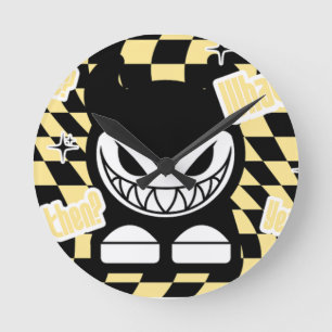 Funny Yellow Labubou-Inspired Round Clock