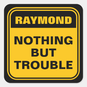 Funny yellow nothing but trouble caution sign squ square sticker