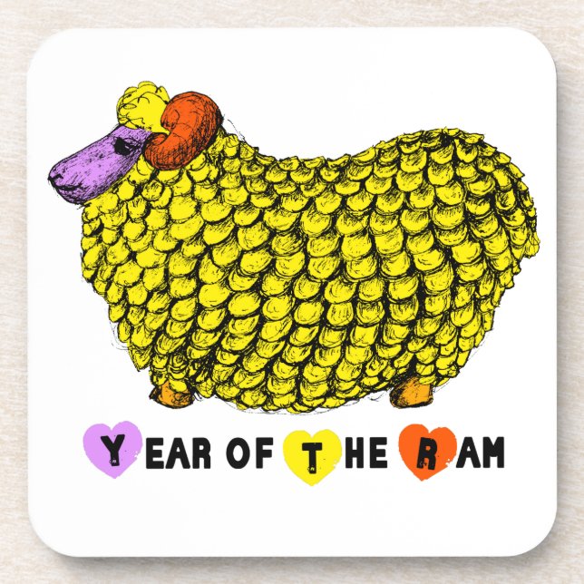Funny Yellow Ram Chinese Year Zodiac Birthday C Coaster (Front)