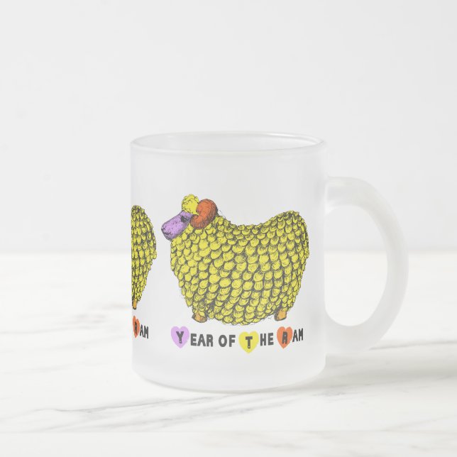 Funny Yellow Ram Chinese Year Zodiac Birthday FGM Frosted Glass Coffee Mug (Right)