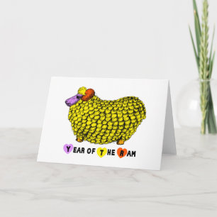 Funny Yellow Ram Chinese Year Zodiac Birthday HGC Holiday Card