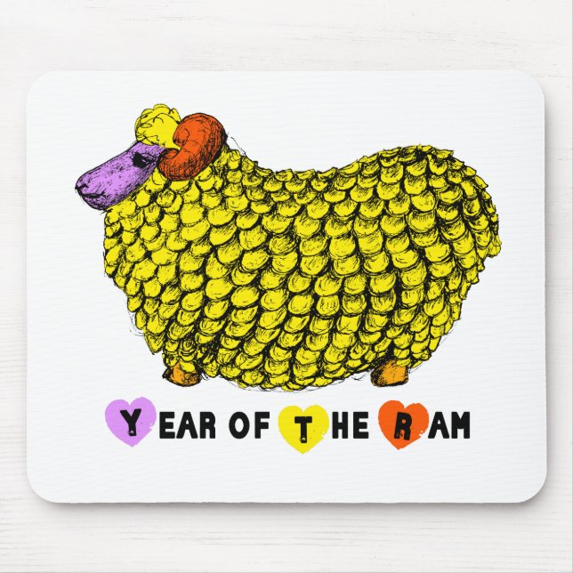 Funny Yellow Ram Chinese Year Zodiac Birthday Mous Mouse Mat (Front)