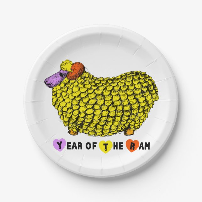 Funny Yellow Ram Chinese Year Zodiac Birthday PP Paper Plate (Front)