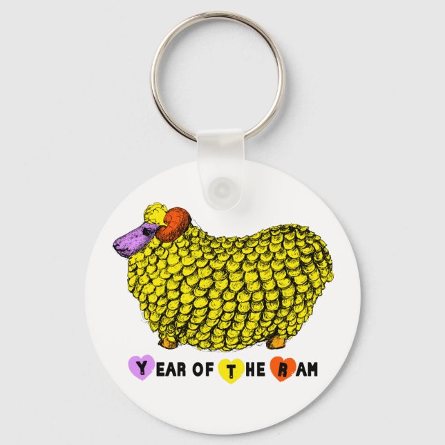 Funny Yellow Ram Chinese Year Zodiac Birthday RK Key Ring (Front)