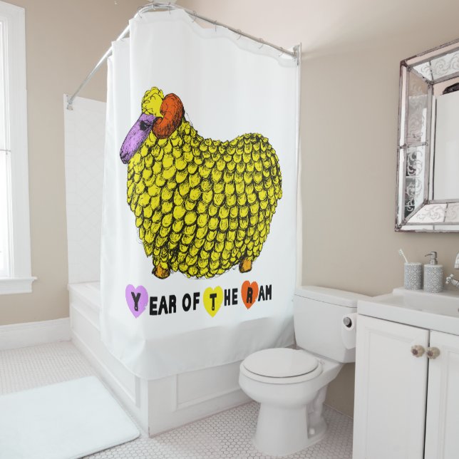 Funny Yellow Ram Chinese Year Zodiac Birthday ShC Shower Curtain (In Situ)