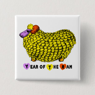 Funny Yellow Ram Chinese Year Zodiac Birthday SqB 15 Cm Square Badge
