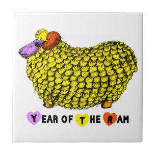 Funny Yellow Ram Chinese Year Zodiac Birthday Tile