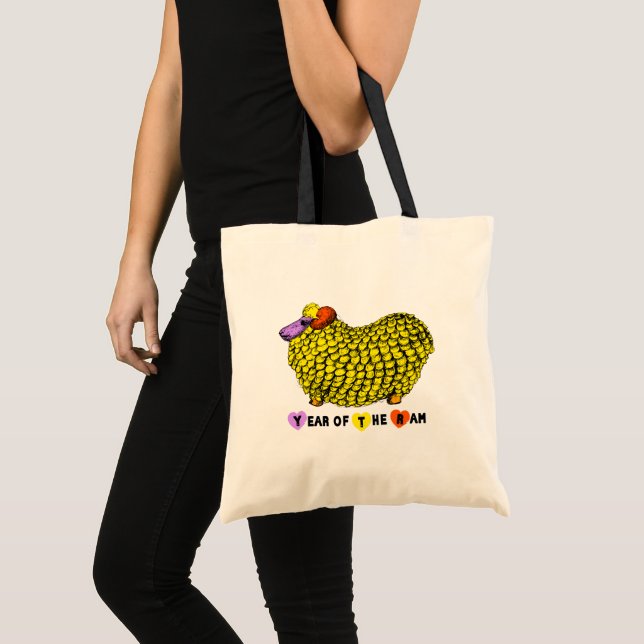 Funny Yellow Ram Year Chinese Zodiac Tote Bag (Front (Product))