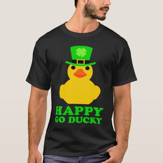 Funny Yellow Rubber Duck Leprechaun Hat St Patrick T-Shirt (Front)