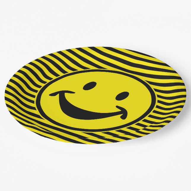 Funny yellow & stripes + your backg. & idea paper plate (Angled)