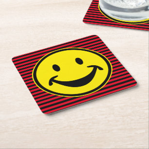 Funny yellow & stripes + your backg. & idea square paper coaster
