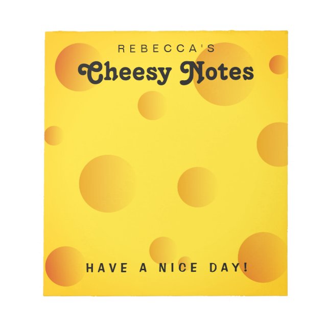Funny yellow swiss cheese custom writing notepads (Front)