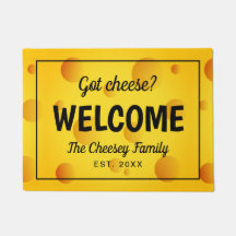 Funny yellow swiss cheese family welcome doormat