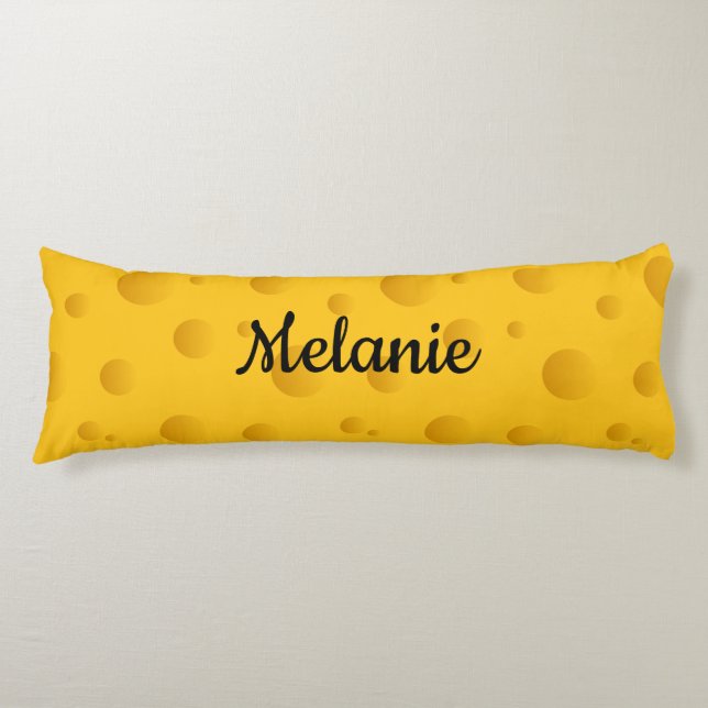 Funny yellow Swiss cheese pattern custom name Body Cushion (Front)