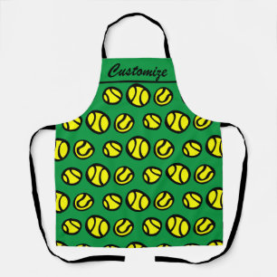 Funny yellow tennis ball print personalised BBQ Apron