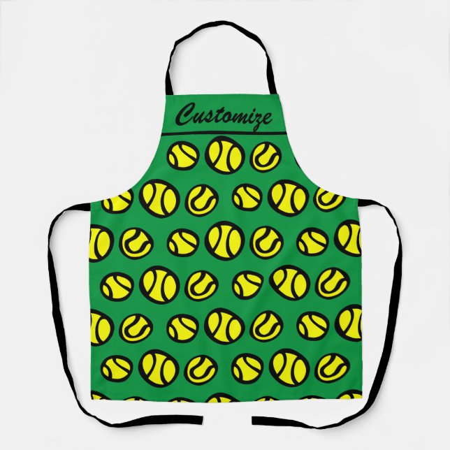 Funny yellow tennis ball print personalised BBQ Apron (Front)