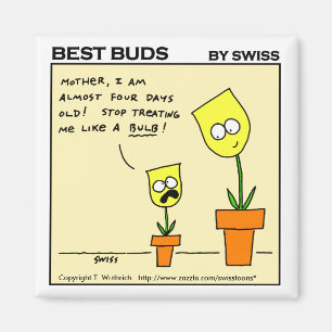 Funny Yellow Tulips Mother and Daughter Cartoon Magnet