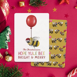 Funny Yellow Yule Bee Merry and Bright Christmas Holiday Card