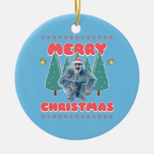 Funny Yeti - Merry Christmas Ceramic Tree Decoration (Front)