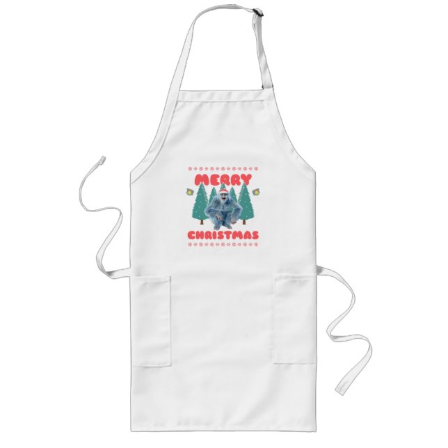 Funny Yeti - Merry Christmas Long Apron (Front)