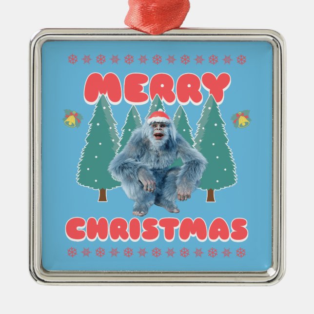 Funny Yeti - Merry Christmas Metal Tree Decoration (Front)