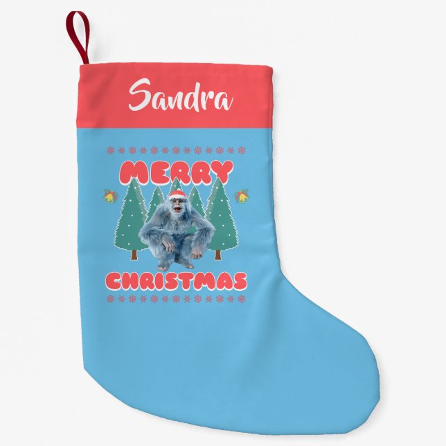 Funny Yeti - Merry Christmas Personalised Small Christmas Stocking (Front)