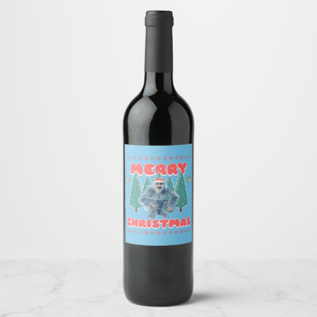 Funny Yeti - Merry Christmas Wine Label (Front)