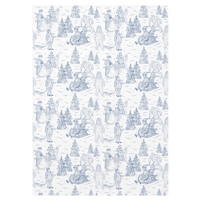 Funny Yeti Monsters Antique Winter Toile Pattern Tablecloth (Front)