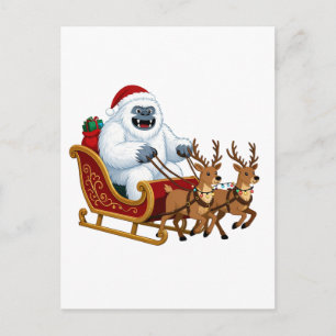 Funny Yeti Riding a Christmas Sleigh Riding Postcard